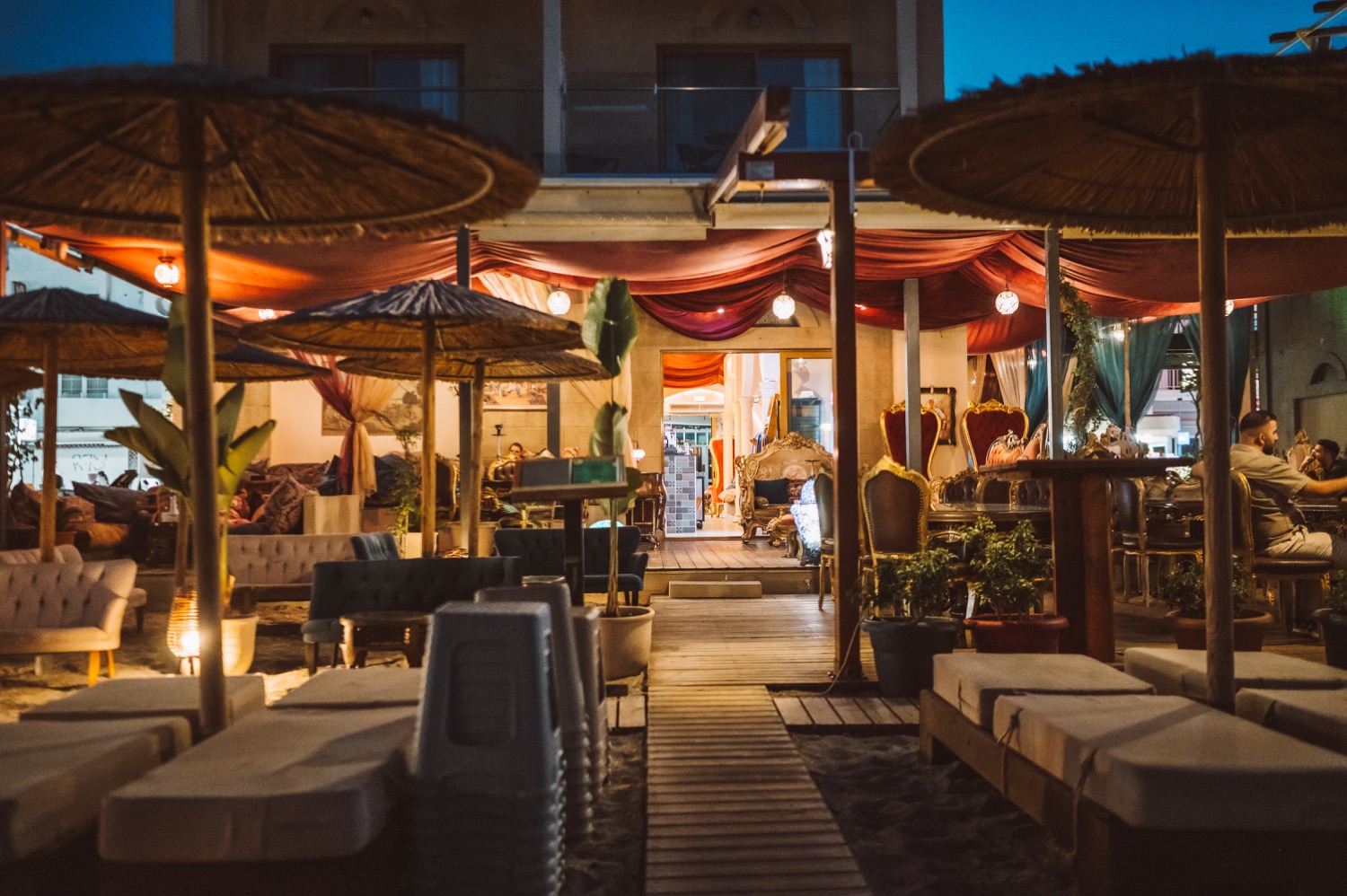 Night beach lounge view at Harem
