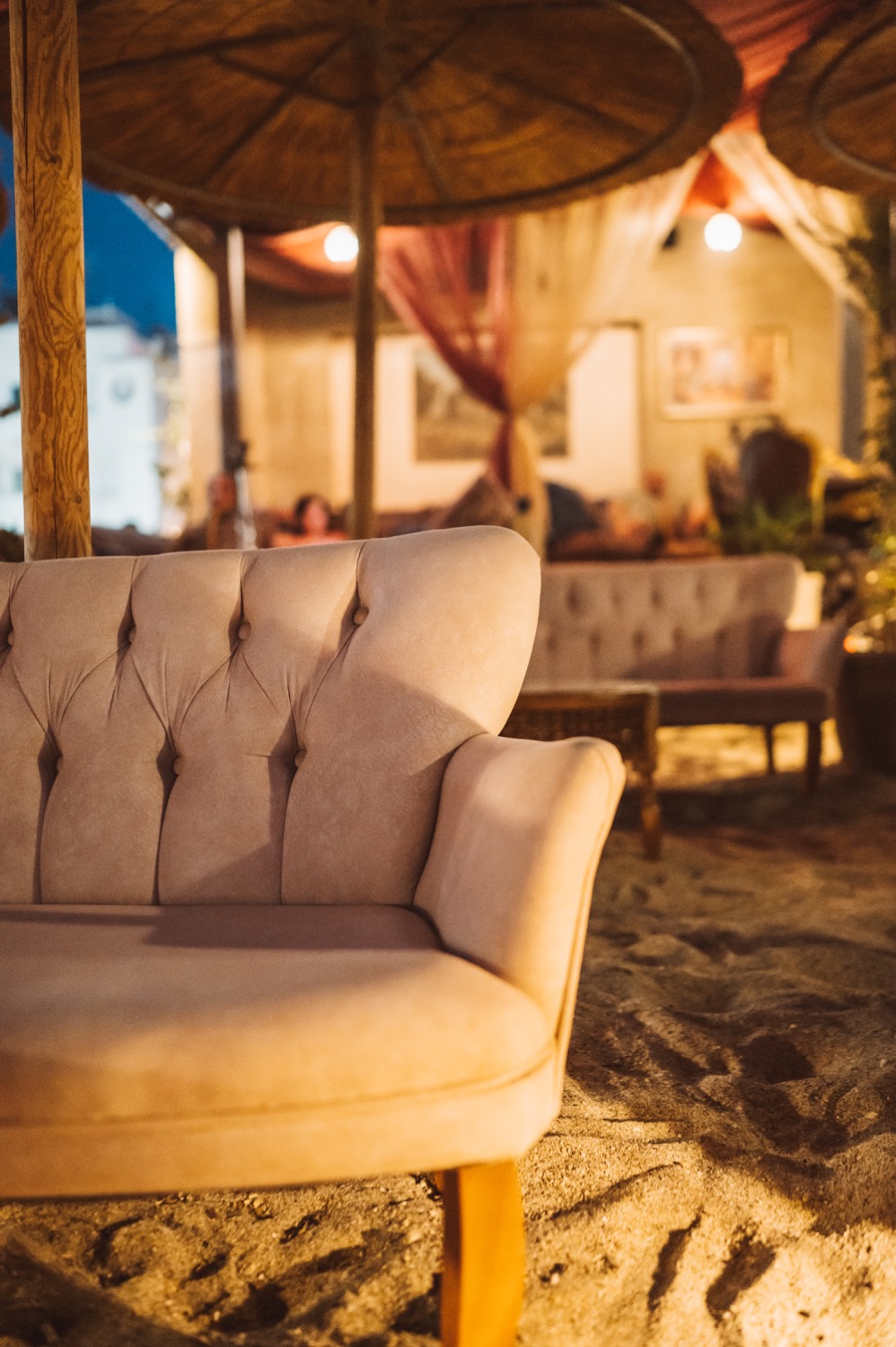 Evening lounge seating and lighting at Harem